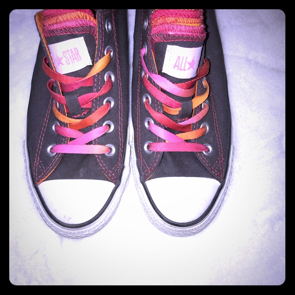 Charcoal Converse with pink/orange detailing